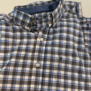 Izod Men’s Long Sleeve Blue and Gray Plaid Button-Down Shirt